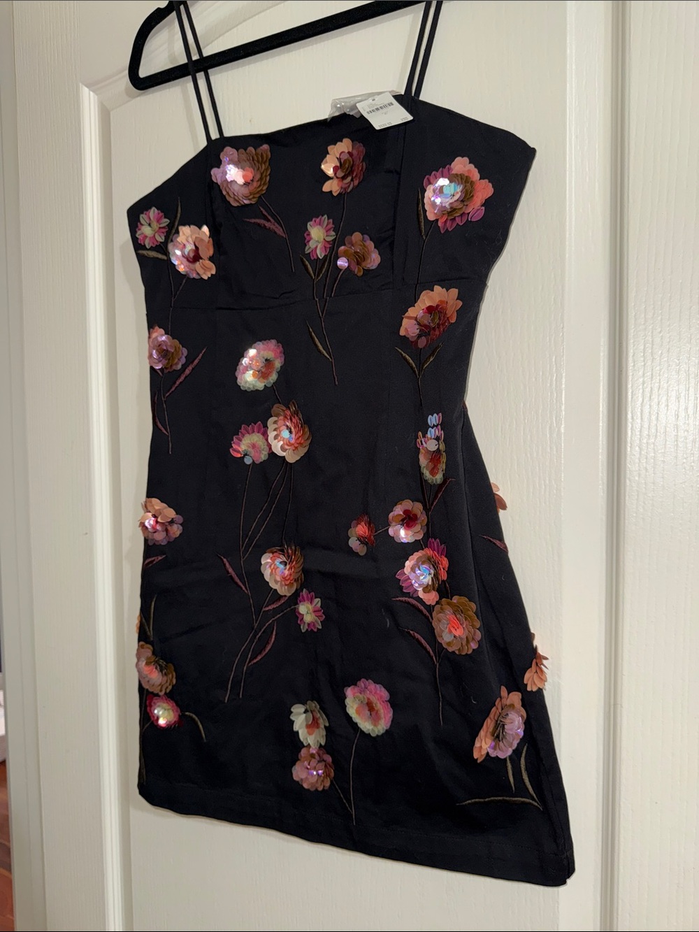 NWT Anthropologie Black Floral Embroidered Spaghetti Strap Dress - Picture 3 of 8